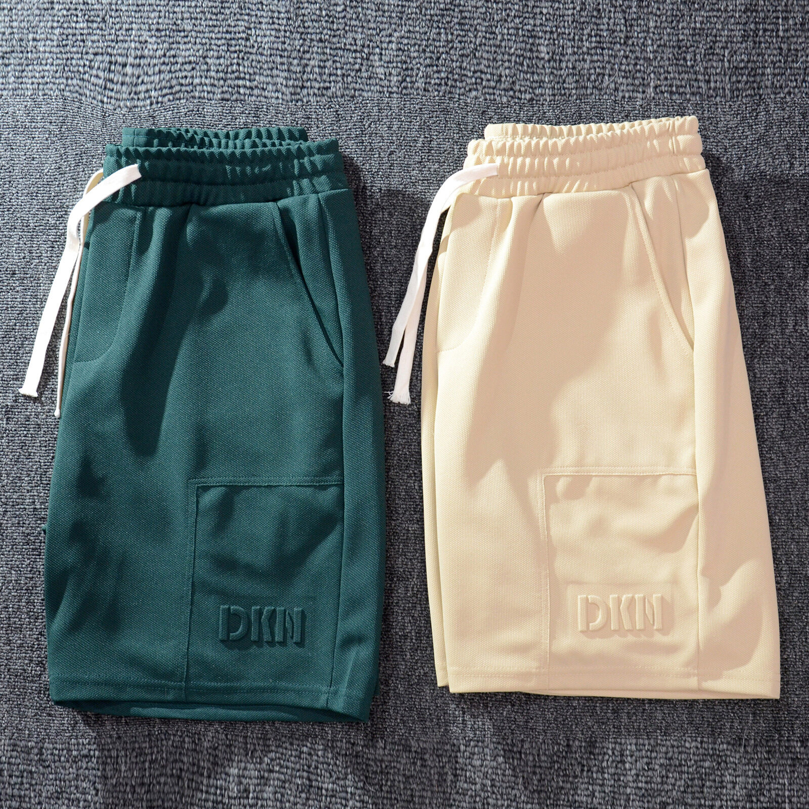 French Terry Embossed Logo Solid Color Loose Nylon Men Shorts