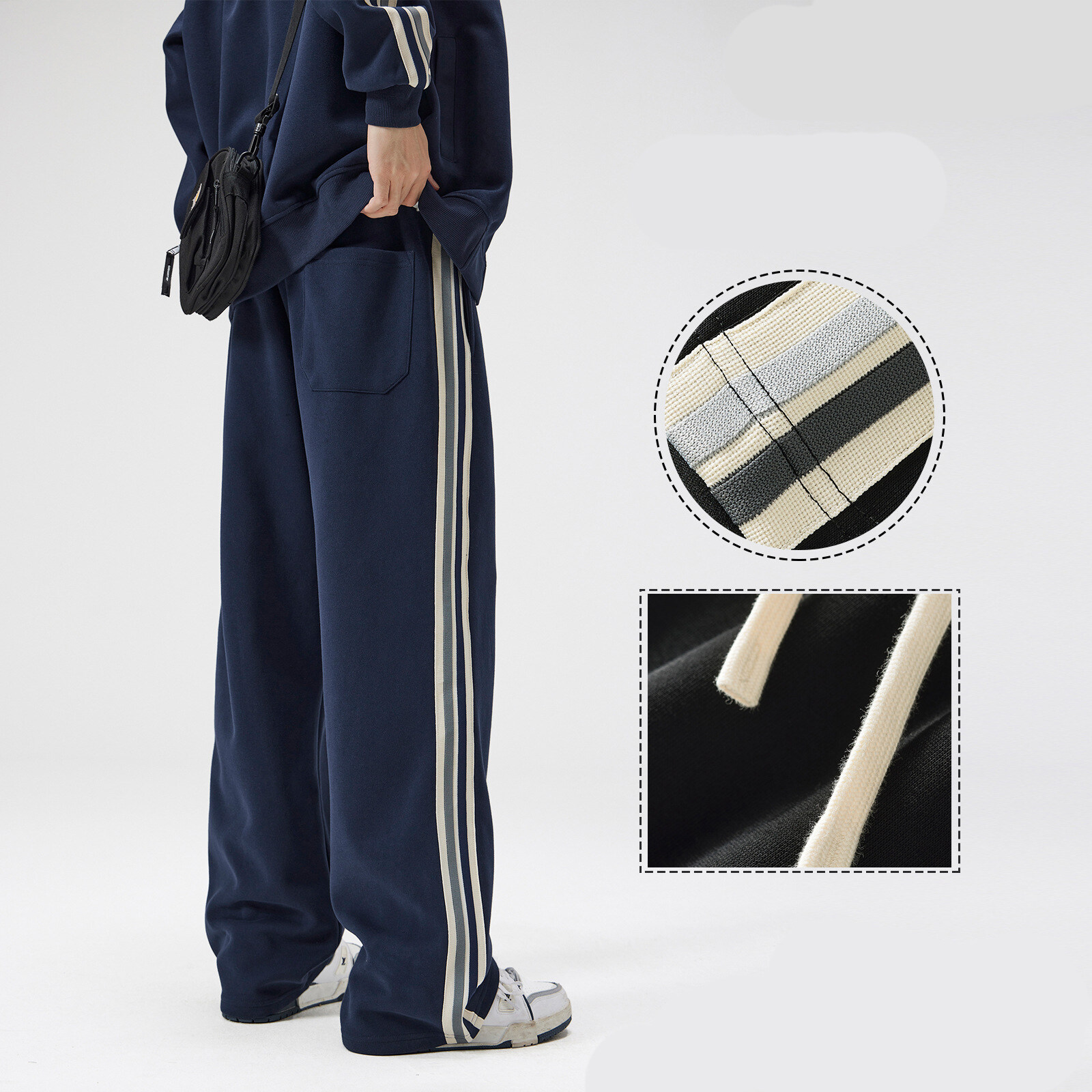 Wide Leg Side Stripe Men Sweatpants