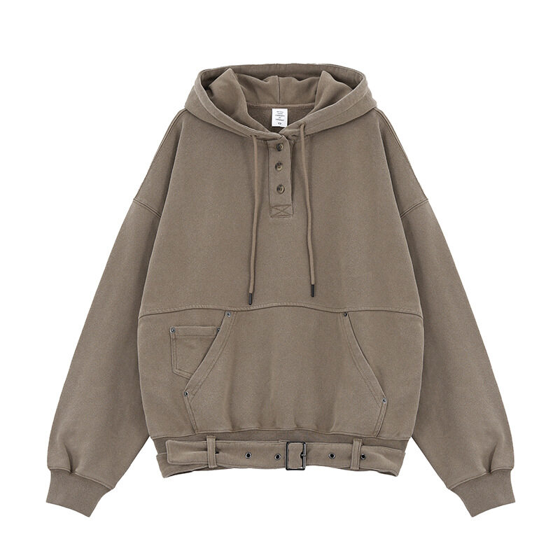 Button Up Waistband Hem Unisex Hoodie