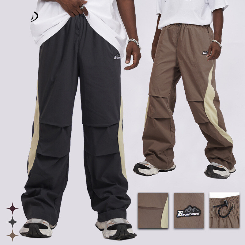 Knee Fold Wide Leg Men Nylon Pants