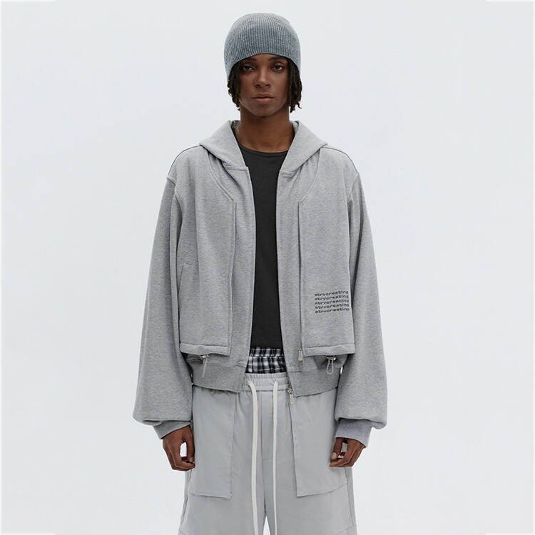 Double Layer Printing Cropped Men Zip Up Hoodie