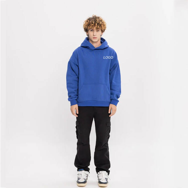 Men Pullover Puff Printing Logo Blue Hoodie