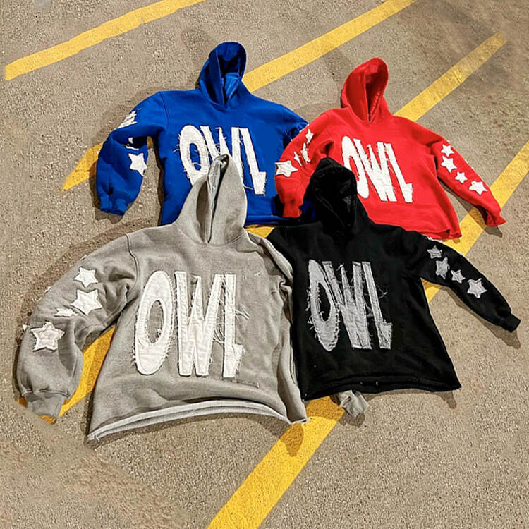 400GSM Premium Quality Distressed Embroidery Patch Hoodie