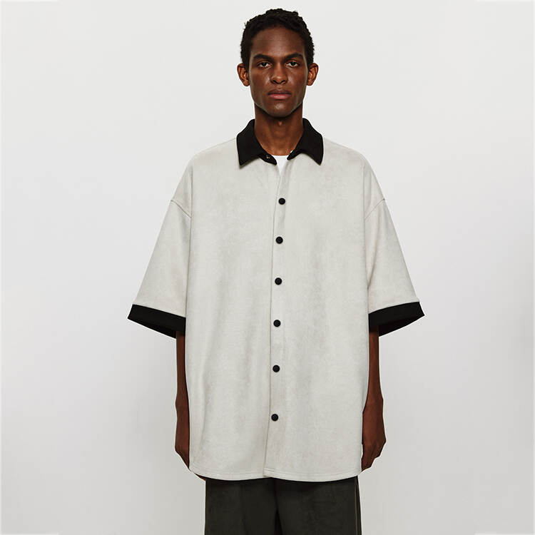 Embroidery Logo Heavy Weight Suede Boxy Button Up Shirt Men