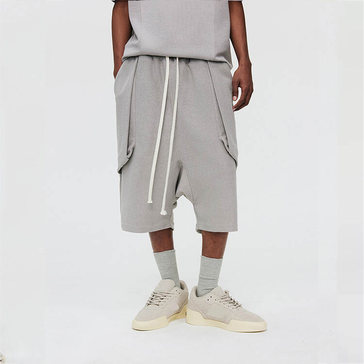 Elasticated Waist Cropped Tailored Cargo Trousers Men 3/4 Long Length Baggy Shorts