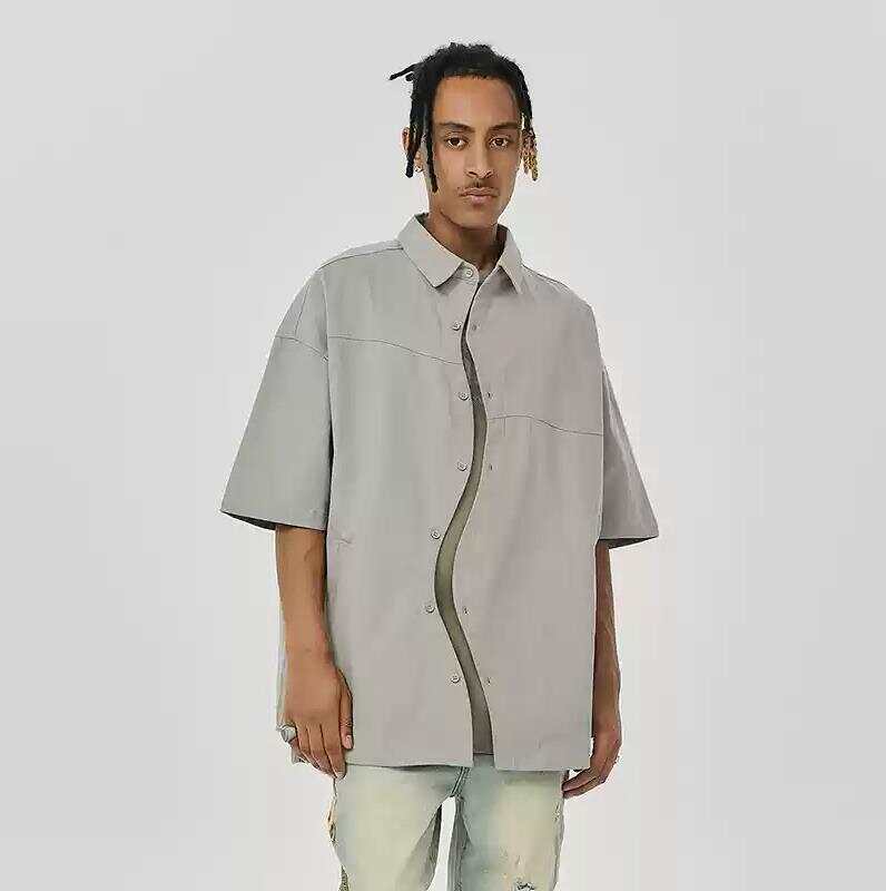 Boxy Asymmetry Button Up Polo Shirt