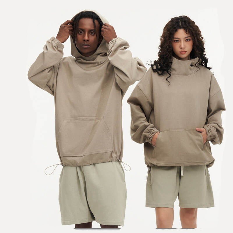 Elastic Hem Mock Neck Hoodie Unisex