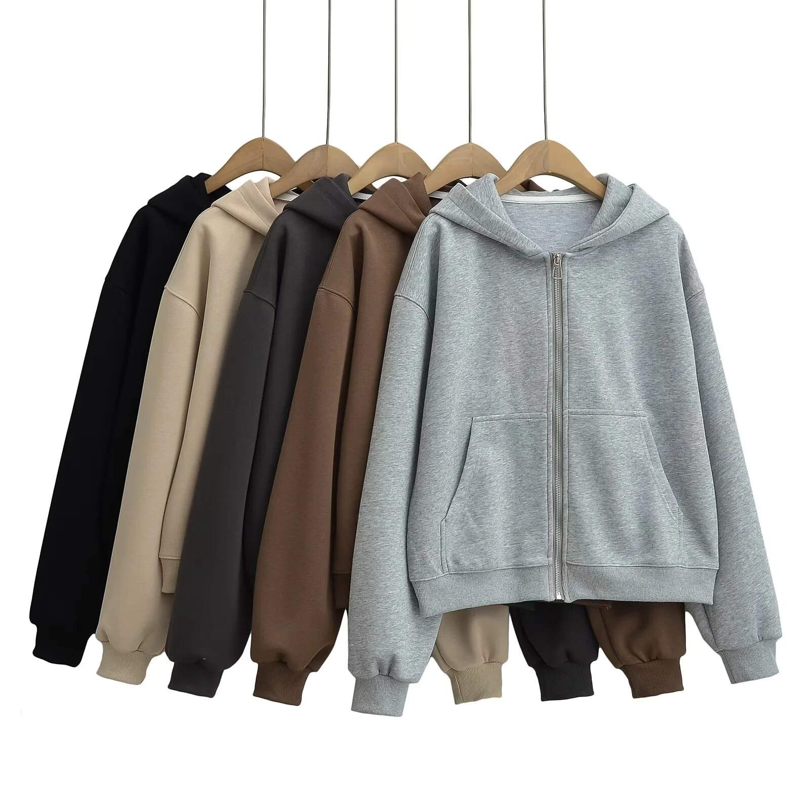 Spring Cropped Top Zip Up Hoodie For Women