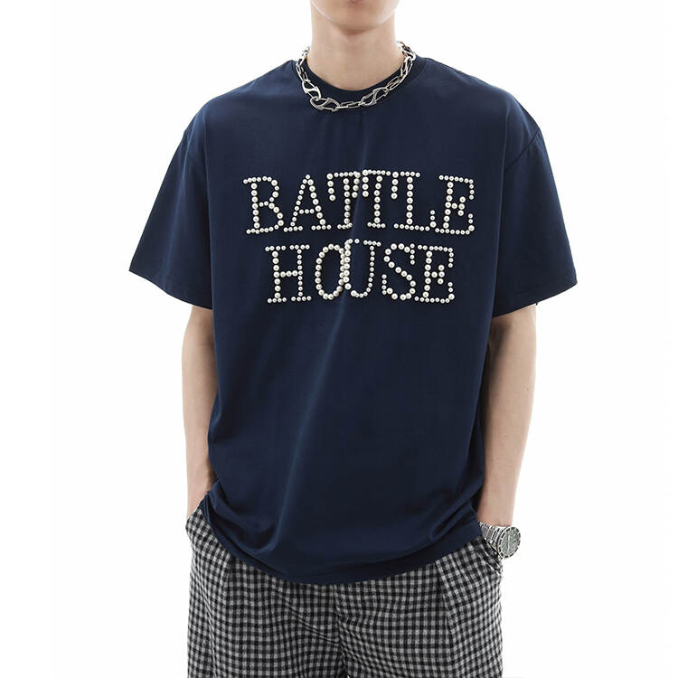 Slim Fit Solid Color Attached Bubble Beads Logo Men T-shirt