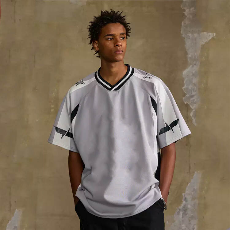 Men V Neck Mesh Jersey Stain Printing T-shirt