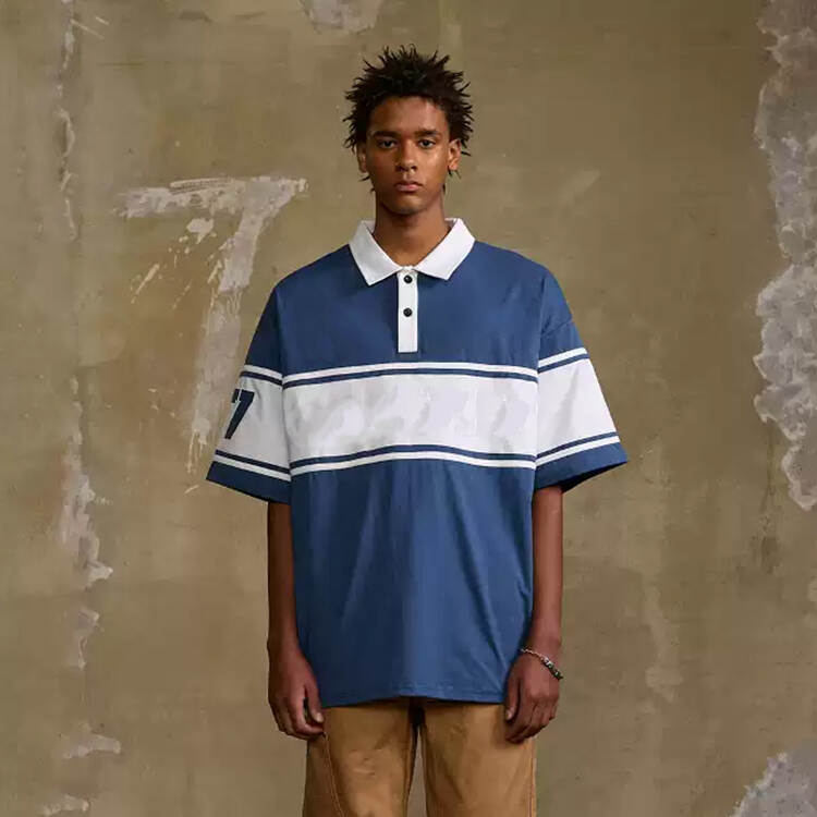 Color Blocking Embroidery Patch Short Sleeve Polo T-shirt