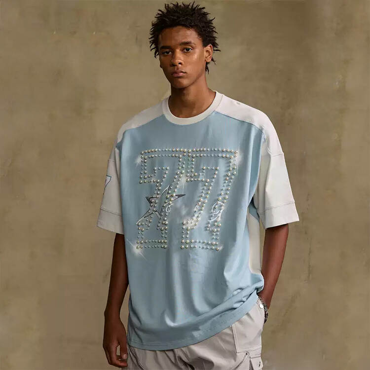 Round Neck Boxy Printing Bubble Beads Men T-shirt
