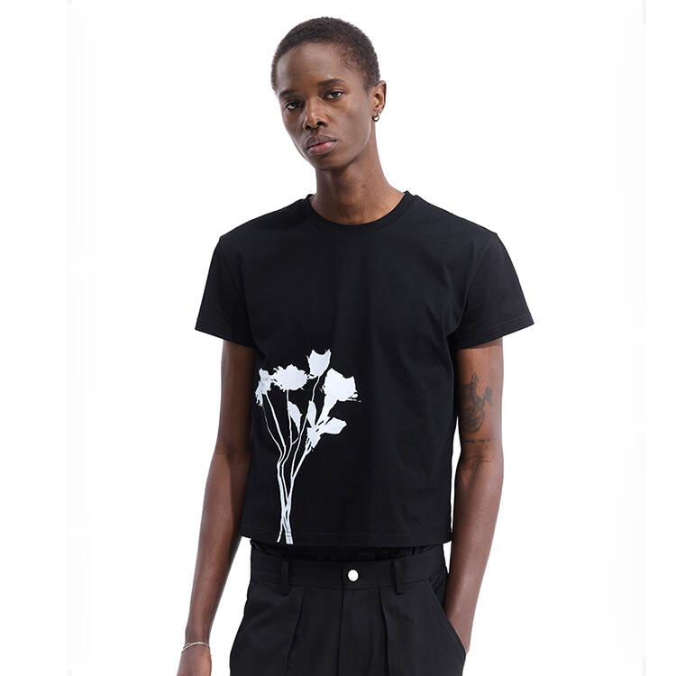 Flower Round Neck Slim Fit Cropped Short Sleeve Unisex T-shirt