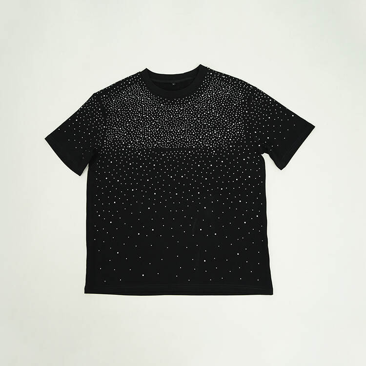 Heat Transfer Full Rhinestone Thick Collar T-shirt