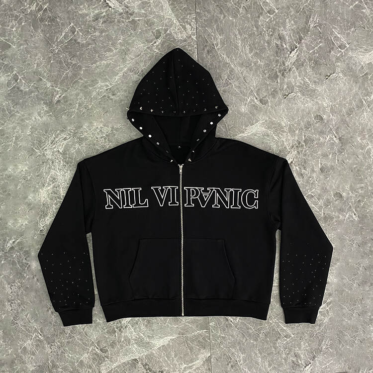 Heavyweight Embroidery Logo Rivets Design Men Zip Up Hoodie