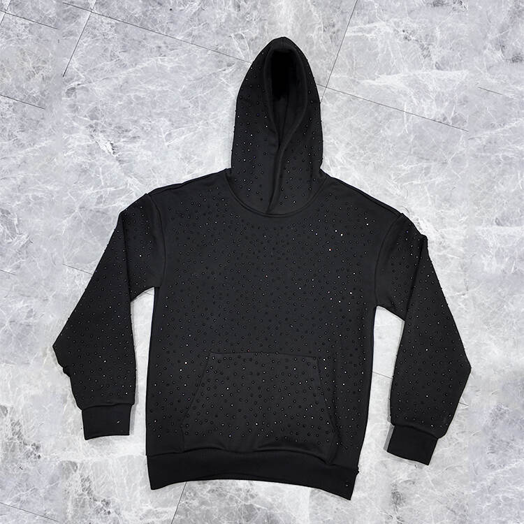 Men Heavyweight Black Rhinestone Hoodie