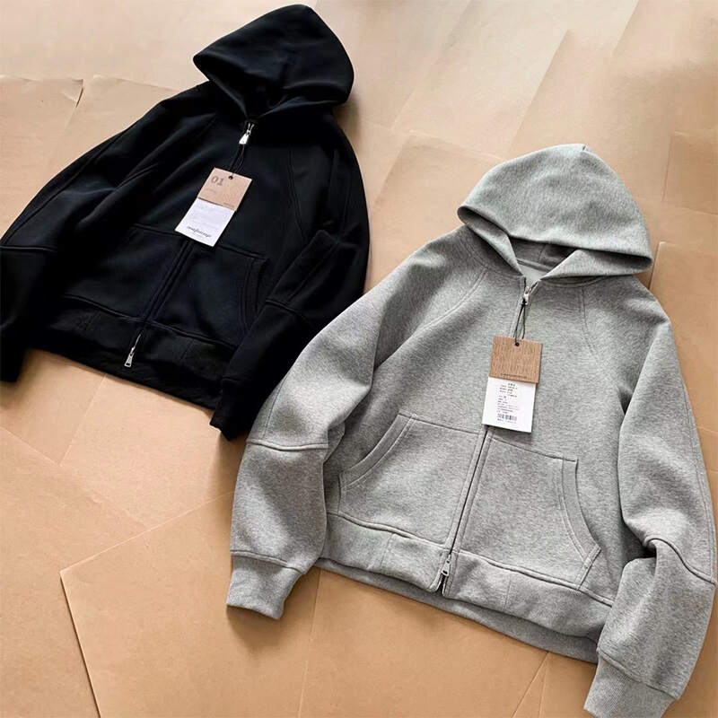 Solid Color Double Zipper Zip Up Hoodie