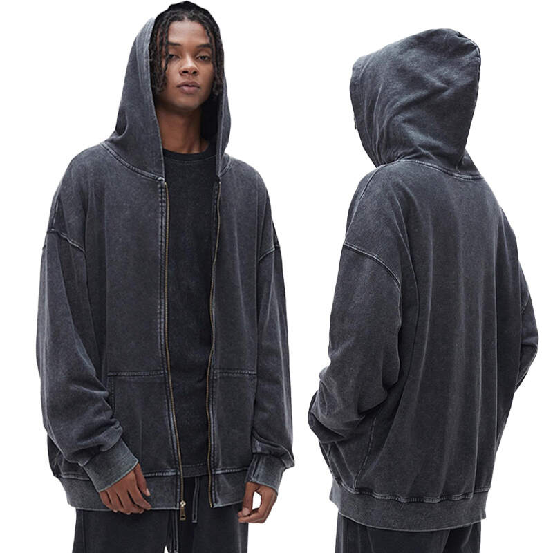 Heavyweight 450gsm Sun Fade Vintage Zip Up Hoodie