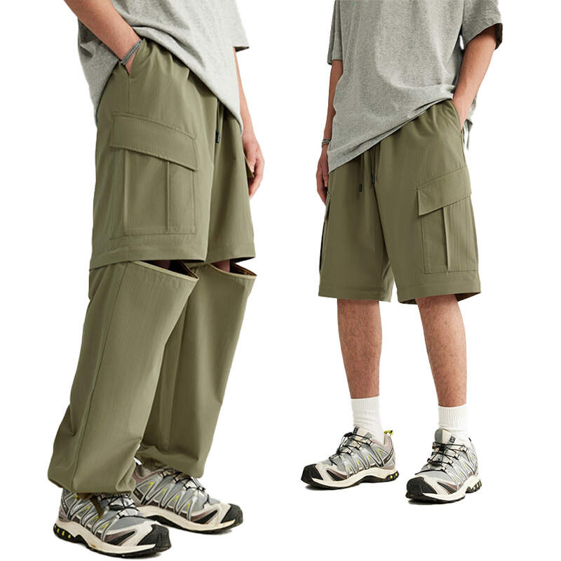 Men Multi Pocket Detachable Legs Wide Cargo Pants