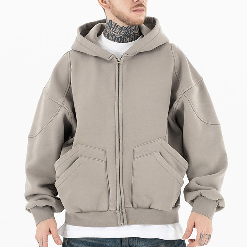 Double Pocket Heavy Fleece Zip Up Cargo Hoodie
