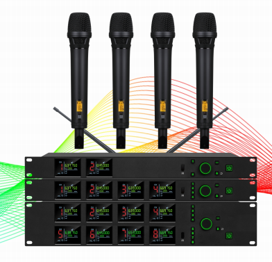 LHY-560 4-Channel UHF Wireless Microphone System – 200m Range, Infrared Auto Frequency Sync, LCD Display, Metal Rack Mount Recei