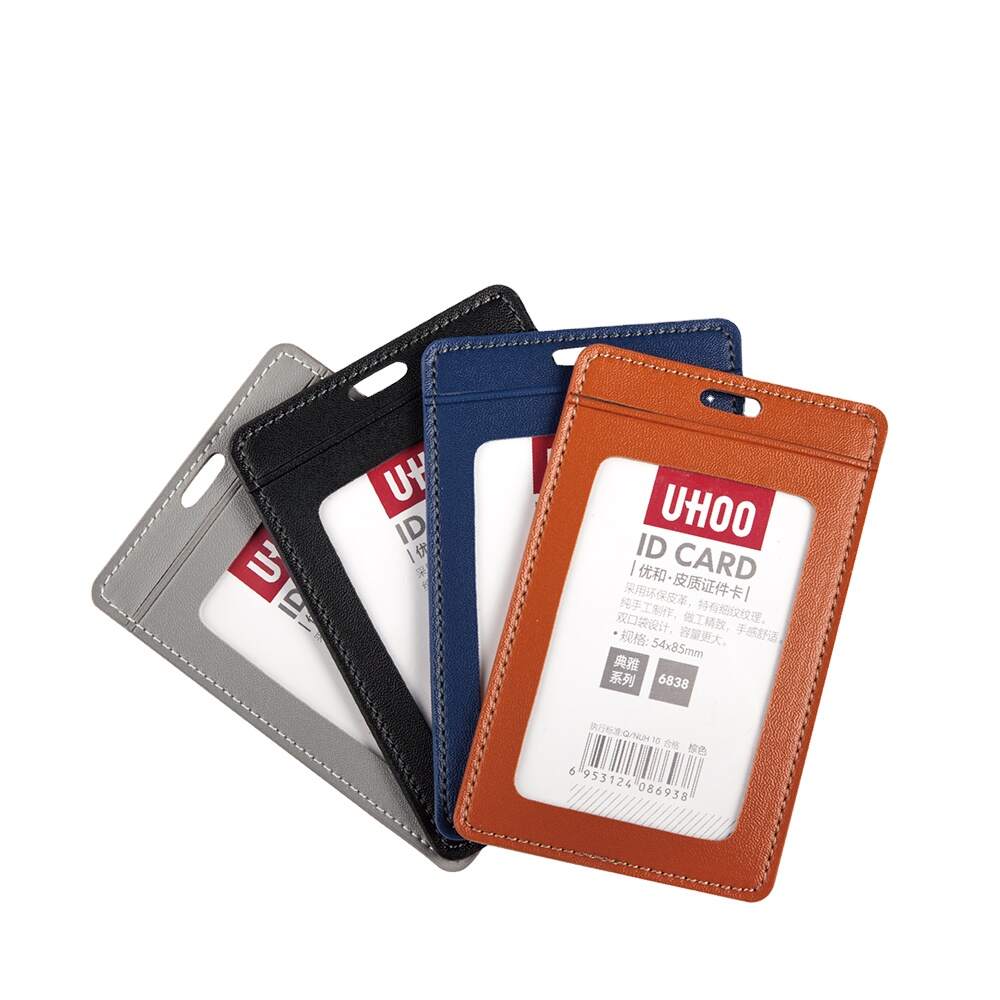 UHOO Hot Sale Eco-friendly PU Leather ID Card Holder Multicolor Double Sides With Pockets Bank Clerk Badge For Nurse