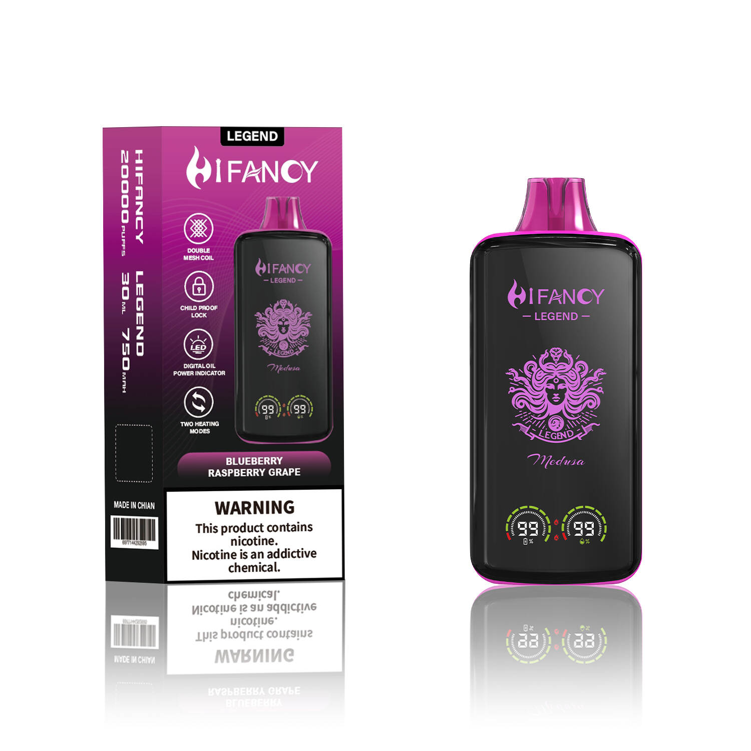 Hifancy Legend 20k, 20000 Puff -kertakäyttöinen vape, ladattava vape -laite, pitkäkestoinen vape, hifancy vape tukkumyynti