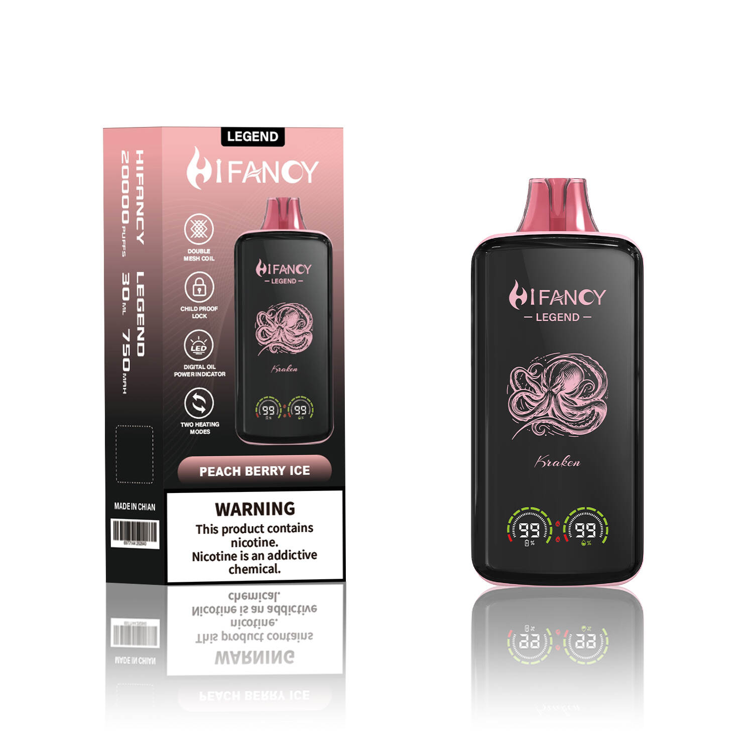 Hifancy Legend 20k, 20000 Puff -kertakäyttöinen vape, ladattava vape -laite, pitkäkestoinen vape, hifancy vape tukkumyynti