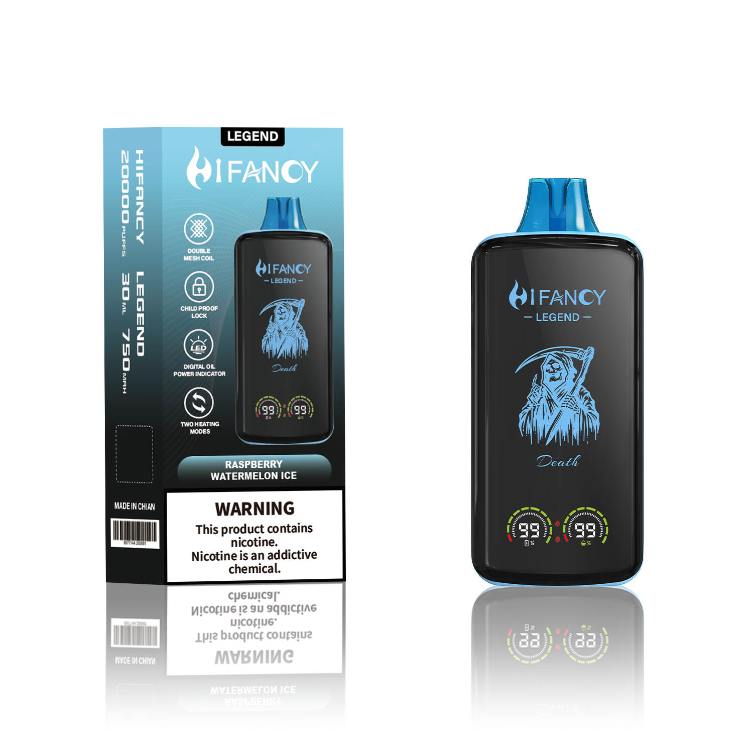 Hifancy Legend 20k, 20000 Puff -kertakäyttöinen vape, ladattava vape -laite, pitkäkestoinen vape, hifancy vape tukkumyynti