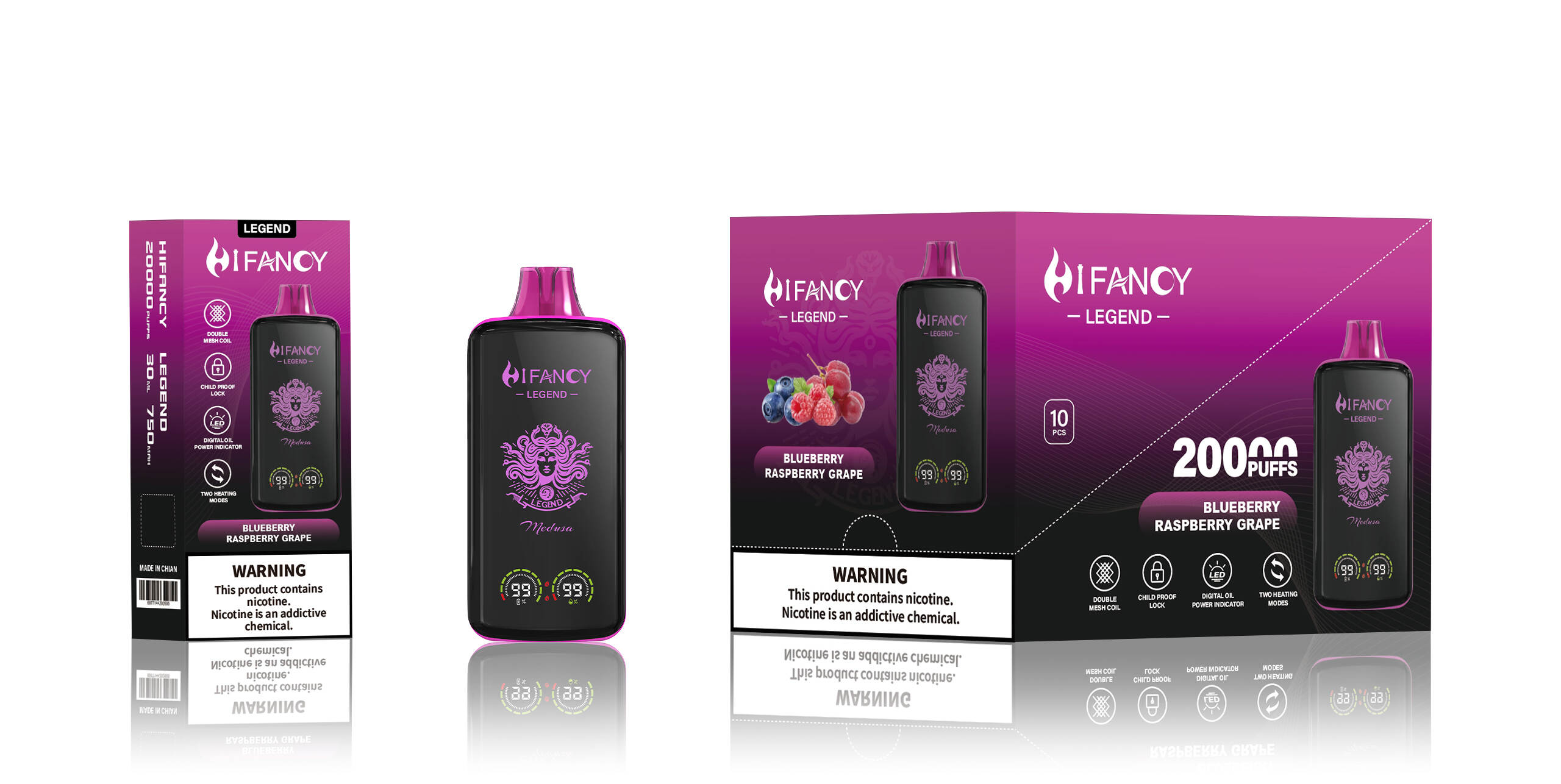 Hifancy Legend 20k, 20000 Puff -kertakäyttöinen vape, ladattava vape -laite, pitkäkestoinen vape, hifancy vape tukkumyynti