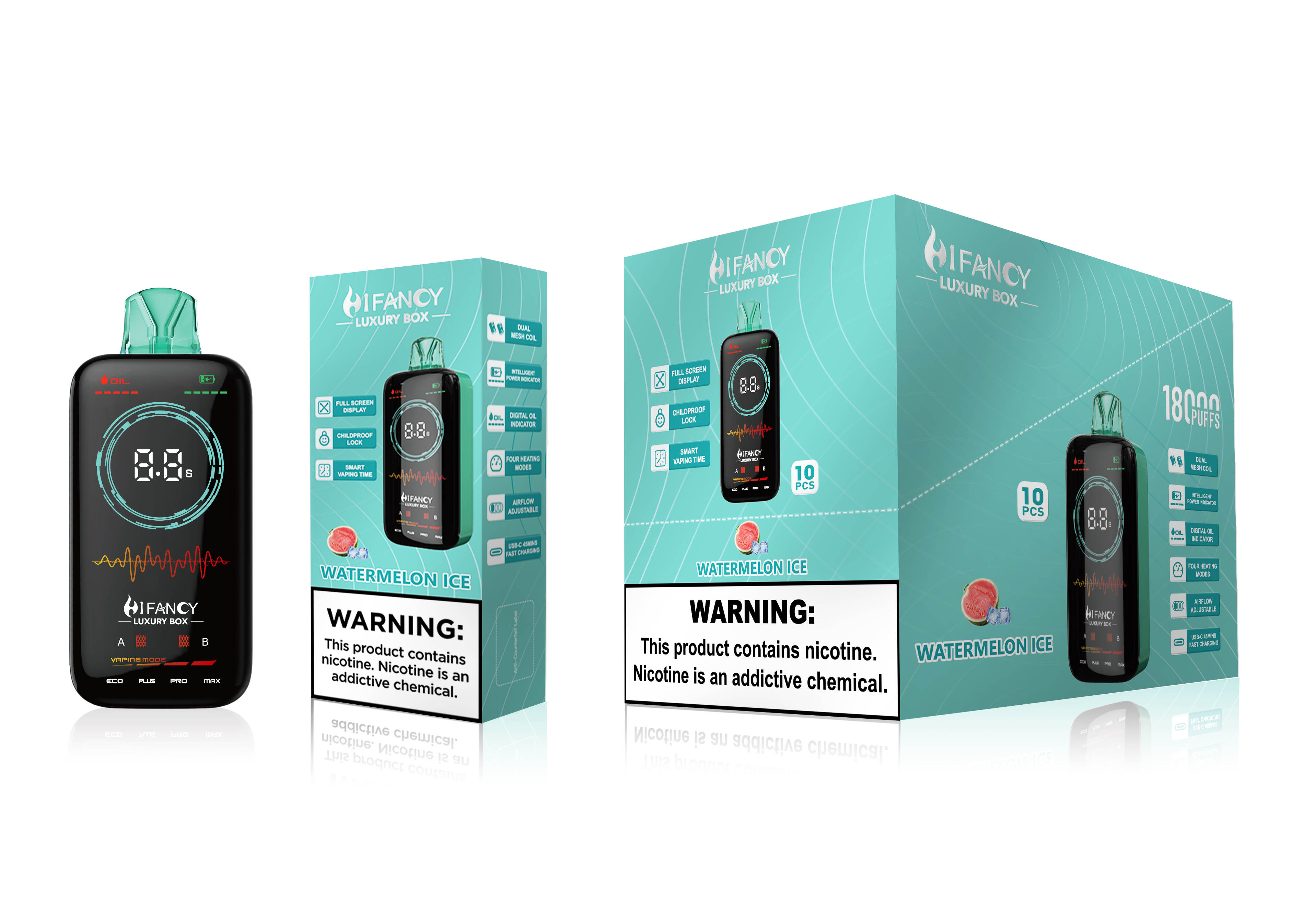 Hifancy Luxury Box, ylellinen kertakäyttöinen vape, huippuluokan vape-laite, ladattava ylellinen vape, tukkumyynti 18k