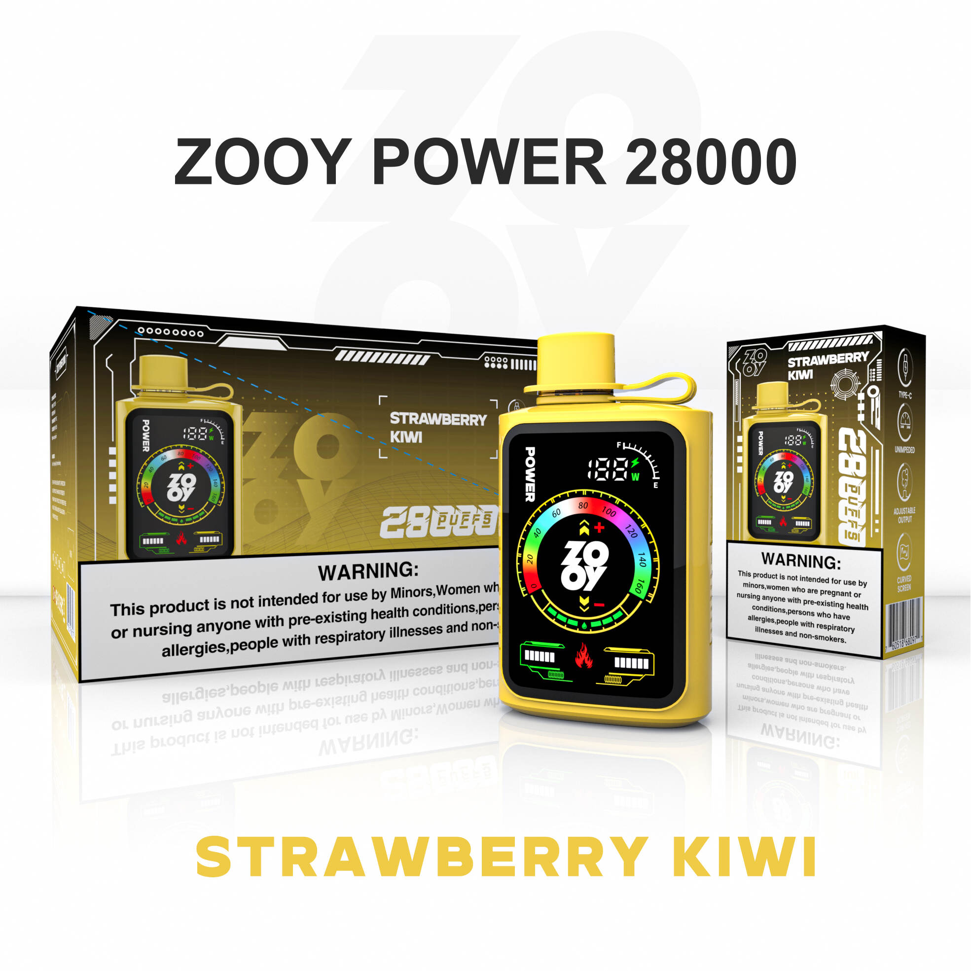 ZOOY Disposable Vape  POWER 28000 Strawberry Kiwi Packaging DE