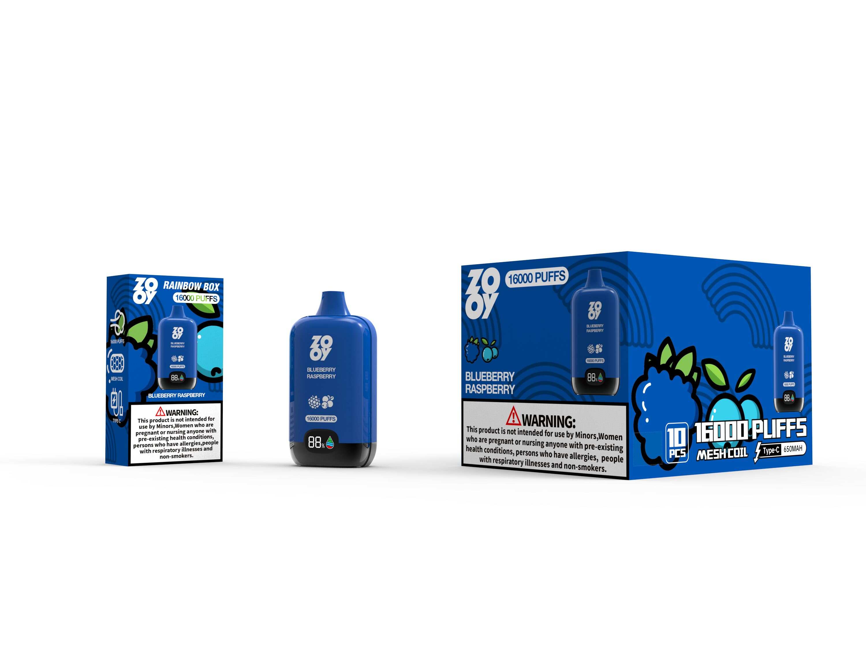 ZOOY Disposable Vape RAINBOW 16000 Blueberry Raspberry Packaging DE