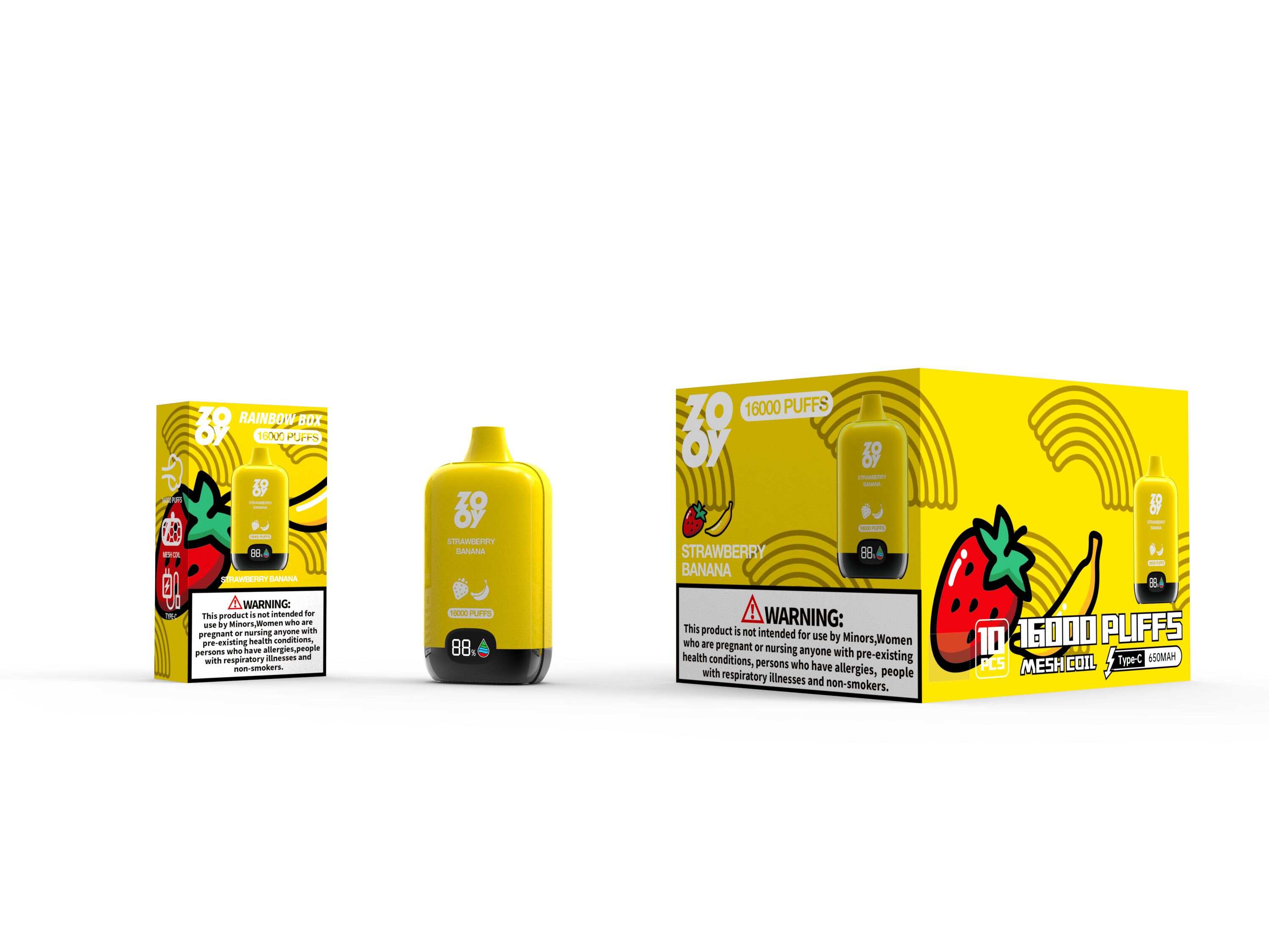 ZOOY Disposable Vape RAINBOW 16000 Strawberry Banana Packaging DE