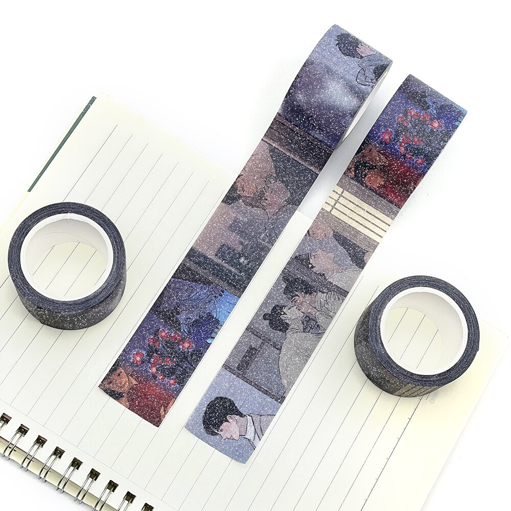 Kawaii Christmas Grid Line Skinny Washi Tape Glitter Custom