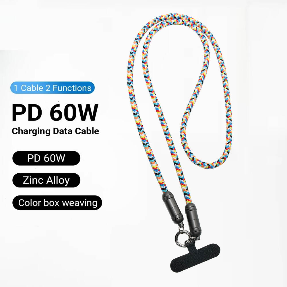 Mobile Phone Accessories Smart Phone Strap PD 60W Lanyard Cord Anti-theft Hanging Rope Nylon USB Cable