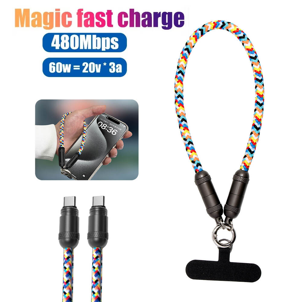 Mobile Phone Accessories Smart Phone Strap PD 60W Lanyard Cord Anti-theft Hanging Rope Nylon USB Cable