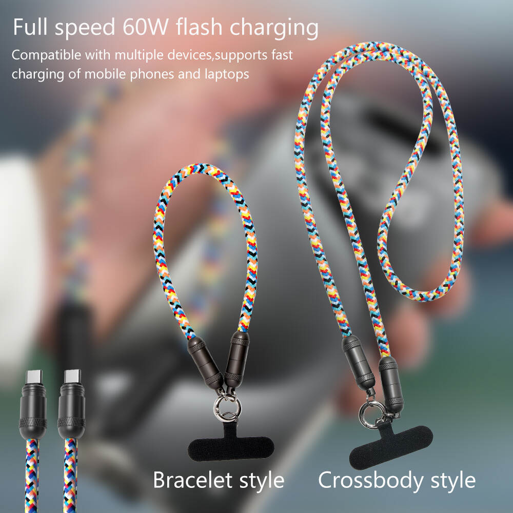 Mobile Phone Accessories Smart Phone Strap PD 60W Lanyard Cord Anti-theft Hanging Rope Nylon USB Cable