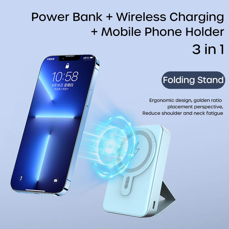 Multifunctional Power Bank 15W Fast Charging 5000mAh Battery Capacity Portable Charger Mini Stand Magnetic Wireless Charging Wireless Power Bank Travel Charging Solution Efficient Charging Device Smart Charging Accessory