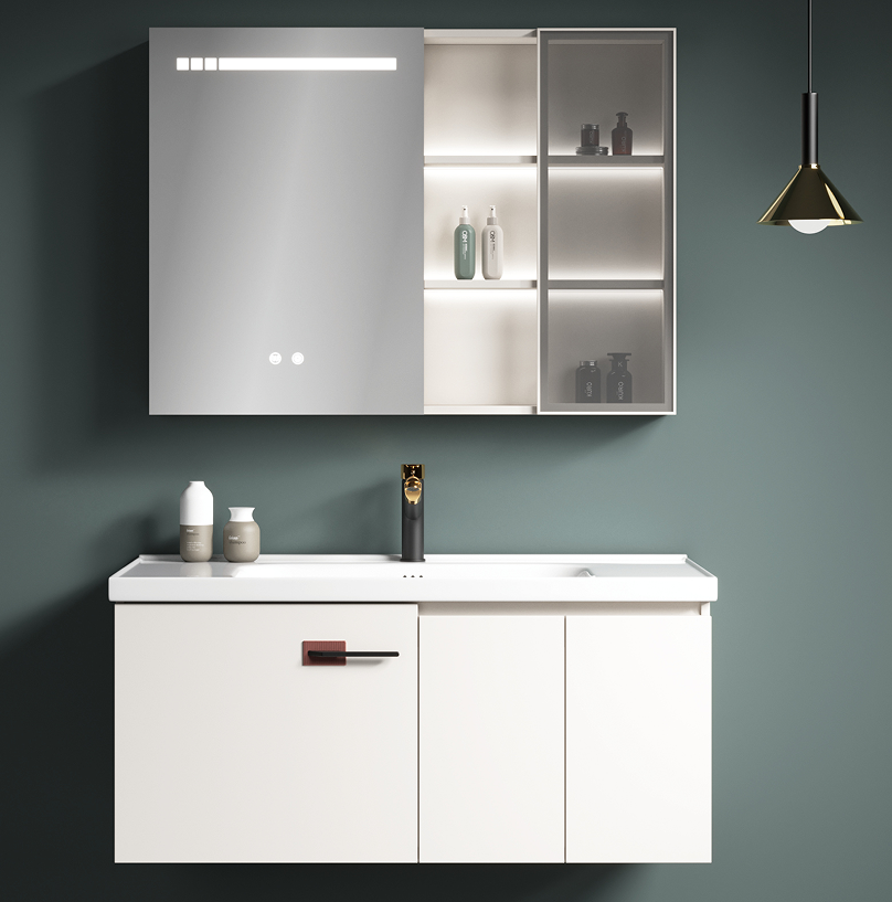 Ceramic integrated basin bathroom cabinet