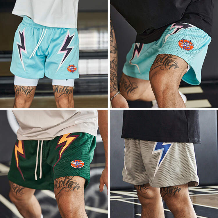Summer Beach style Double Layer Mesh Shorts Zipper Pocket Polyester Sublimated Full Custom