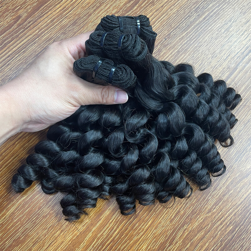 Virgin Cuticle Aligned Double Drawn Straight Fumi Pixie Curl Brazilian Human Hair Bundles With Lace Closure