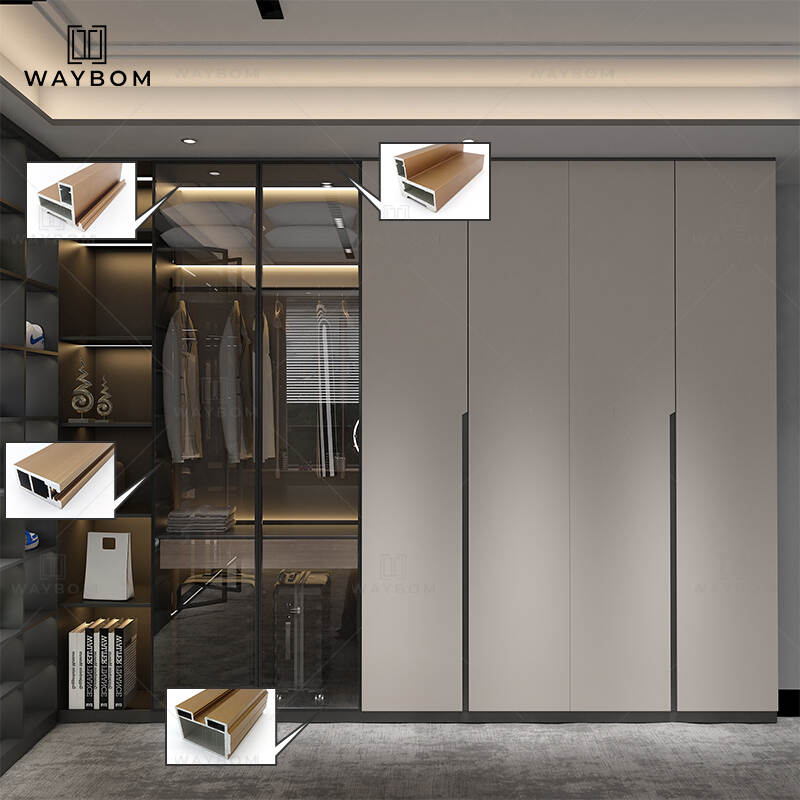 Waybom Aluminum simple closets metal frame material multi-layer glass wardrobe cabinet aluminum profile with led light