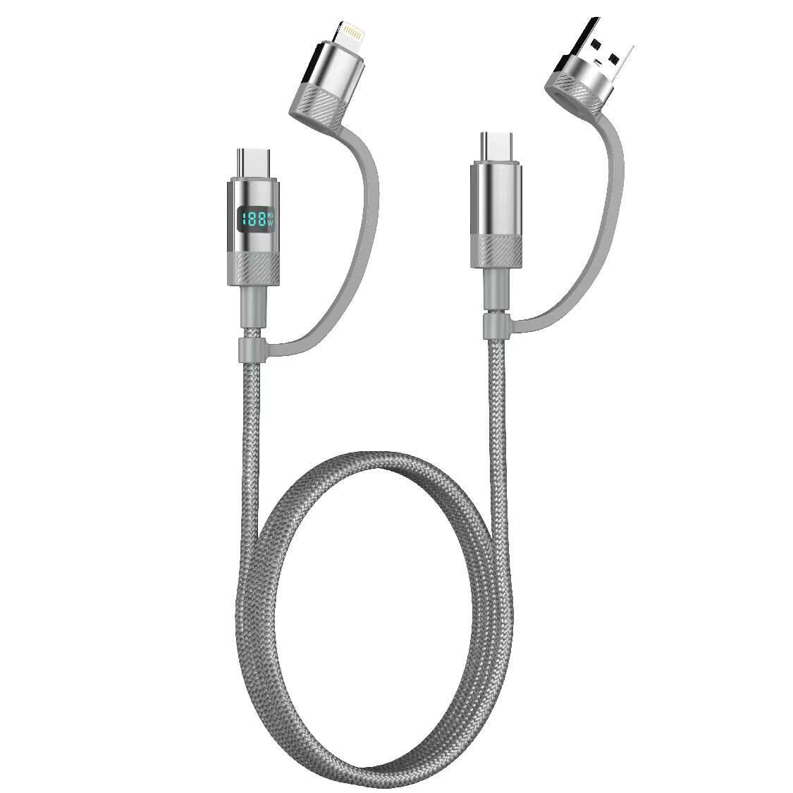 Horizontal digital display aluminum alloy data cable USB-LIGHTNING/MICRO/TYPE-C PD C-C 60W