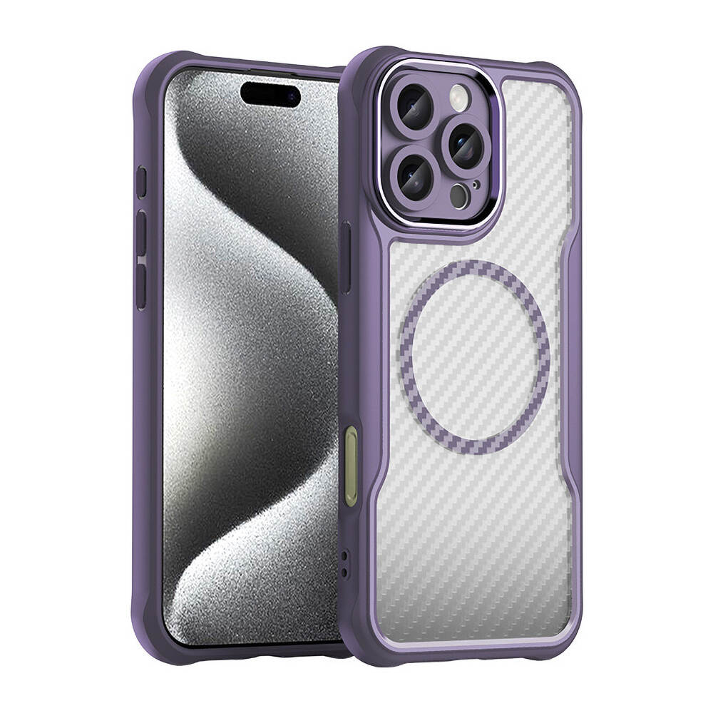 Luxo 2 em 1 fibra de carbono TPU TPU PC Magnetic Telefone para iPhone 16 Pro-Copy