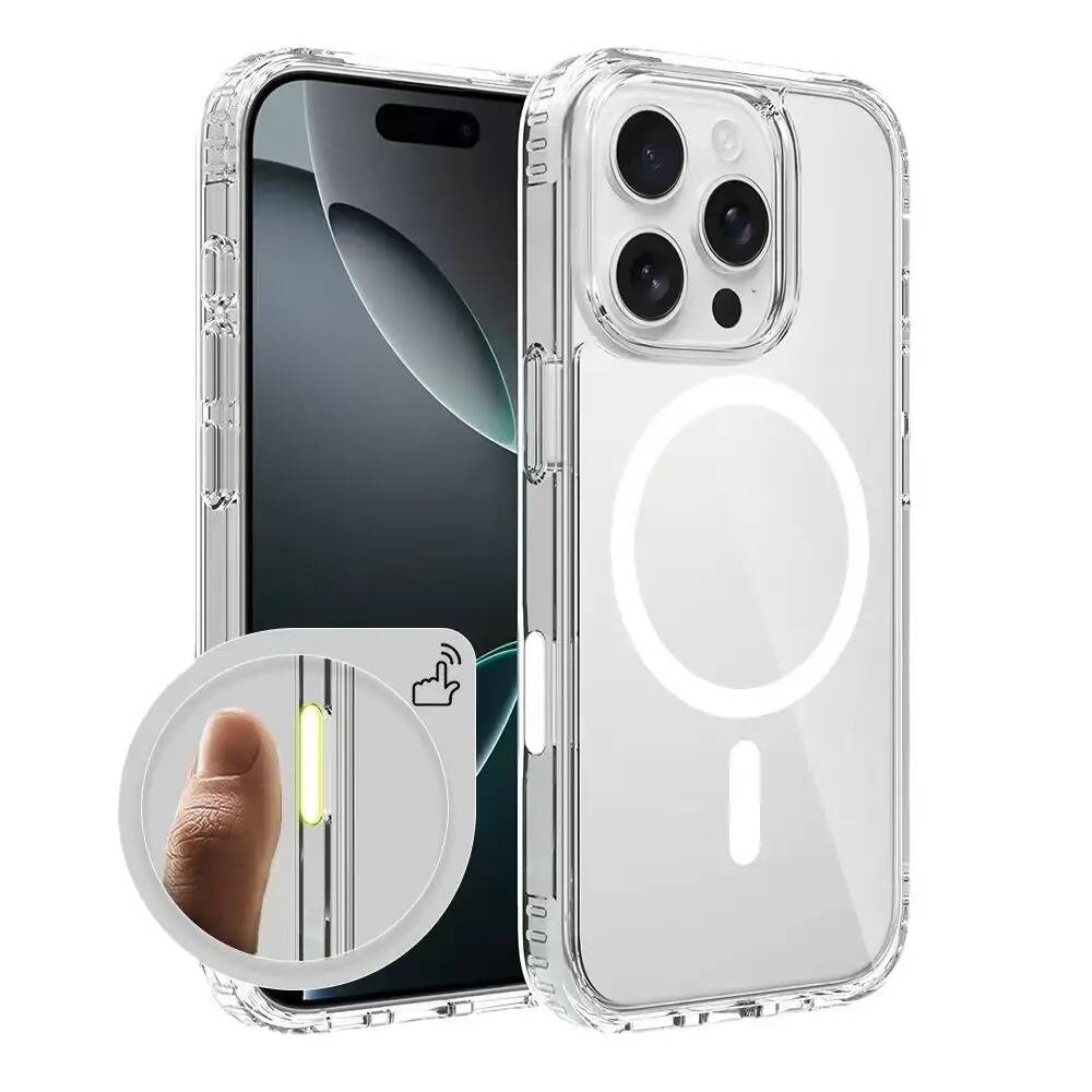 Caso limpo magnético para o iPhone 16 Pro com botão de captura transparente acrílico FUNA sem fio para iPhone 16 Pro Mobile Cover-copy