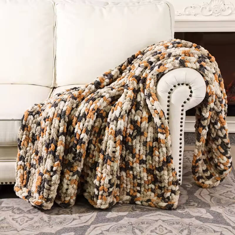 Large Knit Segment Dyeing Blanket Chunky Yarn Throw Blanket Handmade Knit Blanket Chunky Throw Home Bed Use