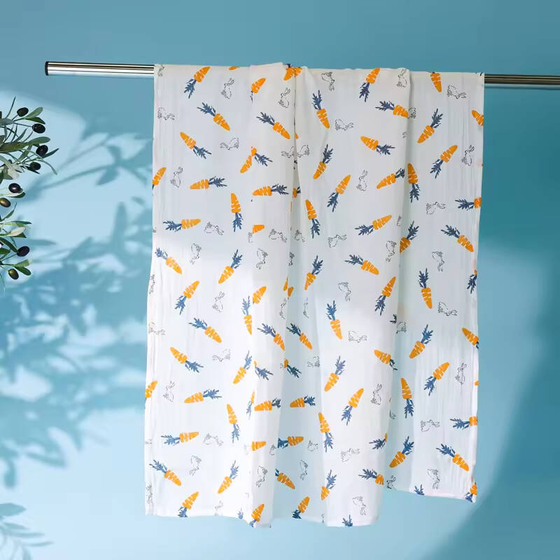 Muslin Blanket Wholesale Private Label Super Soft Baby 100% Muslin Custom Carrot Cartoon Pattern Muslin Baby Blanket