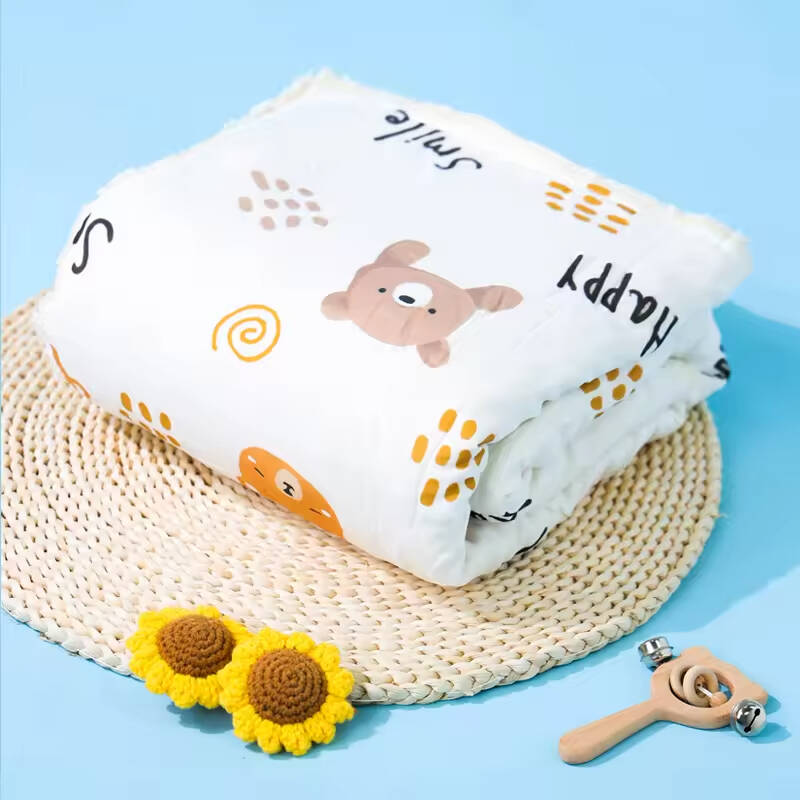 Bear 100% Muslin Cotton Bibs Baby Bibs Cotton U-shaped Snap Baby Bib Blanket and Hat Lightweight Quilt