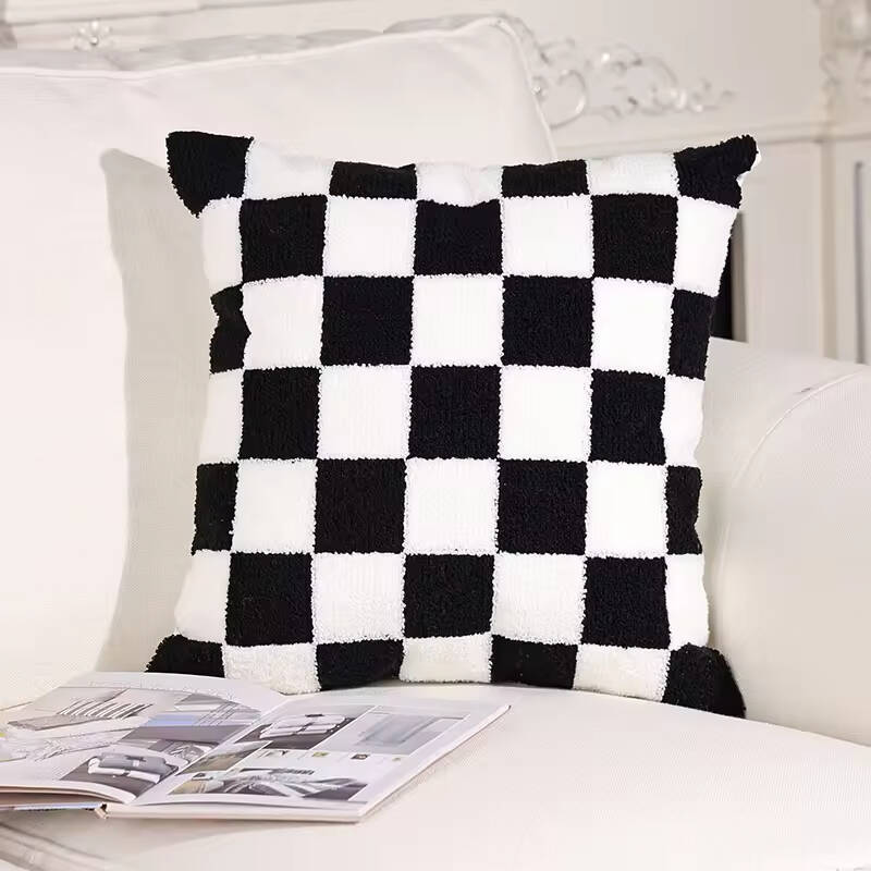 Black and White Checkerboard Knitted Embroidered Pillow Color Size and Quantity Can Be Customized for Home Decor Cushion